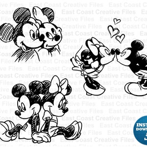 Mickey y Minnie sketch svg bundle, Minnie mouse sketch versión SVG, svg, dxf, eps, png descarga digital