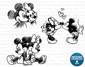 Mickey and Minnie sketch svg bundle, Minnie mouse sketch version SVG, svg, dxf, eps, png digital download