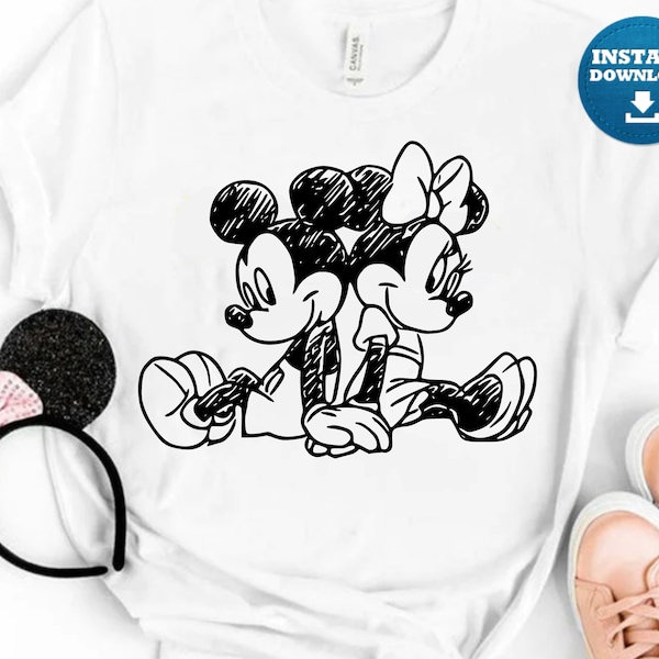 Mickey and Minnie sketch svg, svg, dxf, eps, png digital download