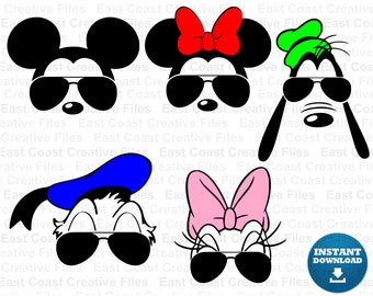 Mickey and Friends with Sunglasses SVG Bundle, Mickey mouse with sunglasses, Minnie with sunglasses, , svg, dxf, eps, png digital download