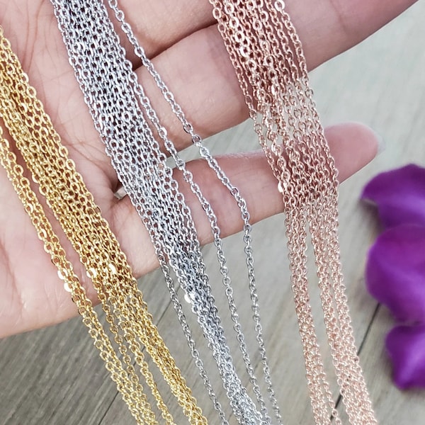 1.5mm Cable Chain Necklace 18" 20" - Wholesale Stainless Steel Cable Chain Necklace - Silver Chain - Rose Gold Chain