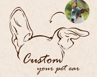 Custom Drawn Pet Ear Portrait - Cat Dog Ear Outline Drawing - Pet Memorial Tattoo Line Art Design - Pet Ears Line Drawing -DIGITAL File Only