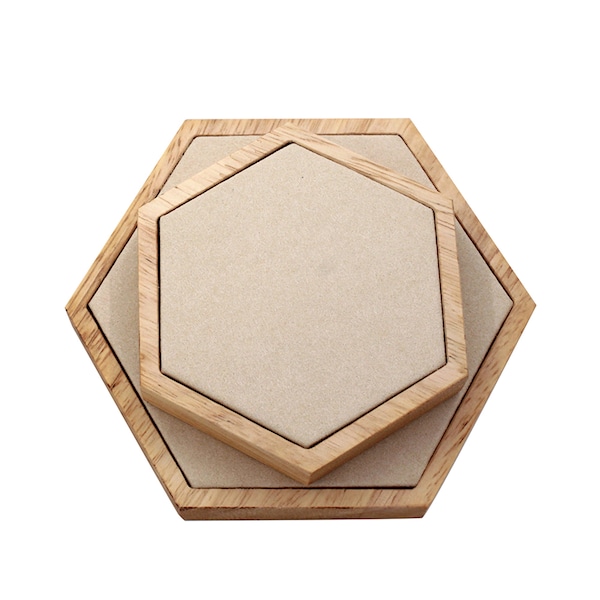 Hexagon Solid Wood Display Stand Necklace Pendant Organizer Jewelry Display Props Set - 5.5" x 4.8" - 4.1" x 3.6"