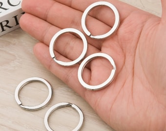 5pcs Silver Stainless Steel Round Flat Split Key Ring Key Chain Ring Split Rings for Key Rings Connectors 28mm(1 1/8")