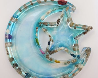 Blue Moon and Star Resin Dish with Seashells