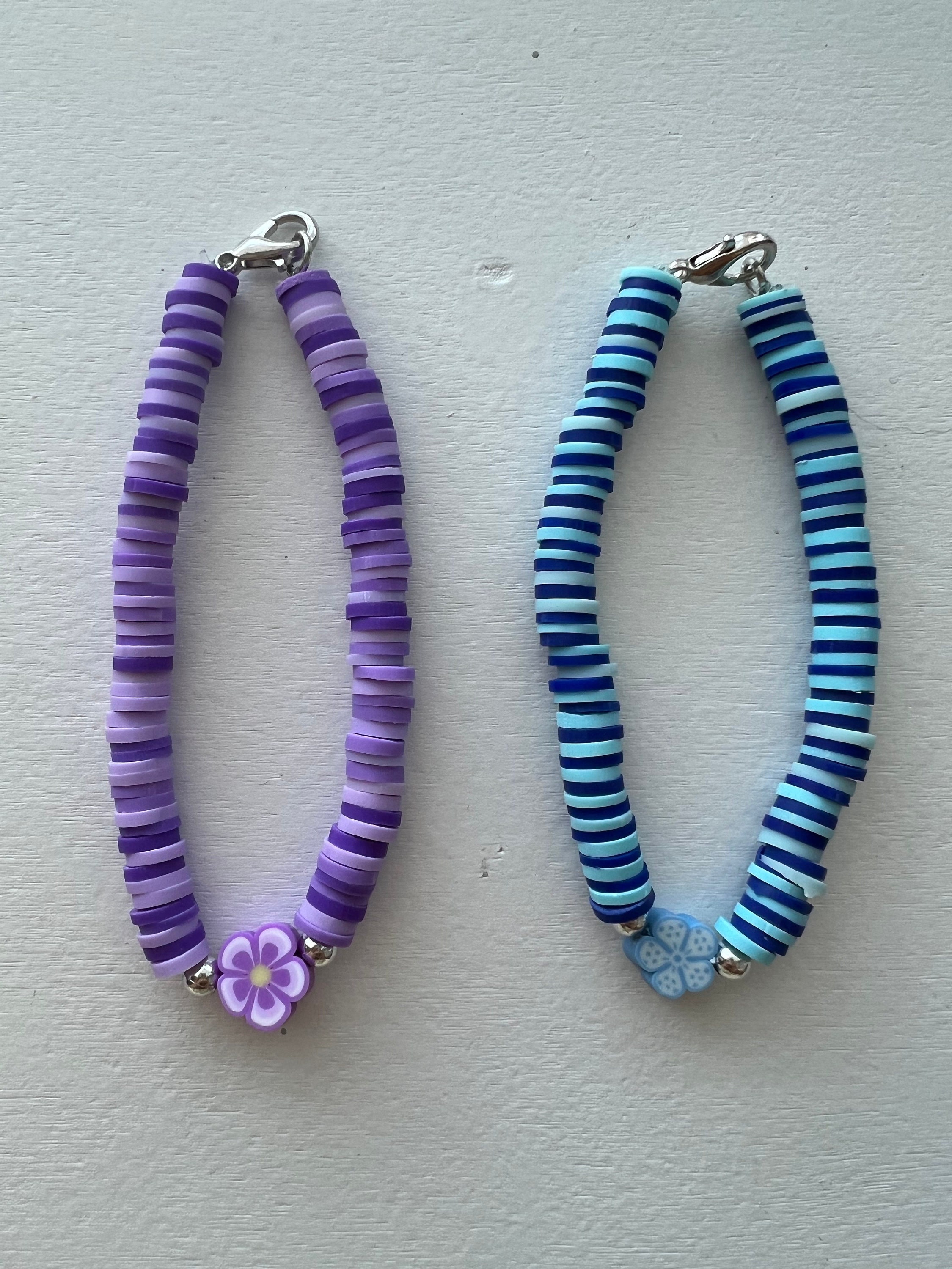 Clay Bead Bracelets Purple and Blue 