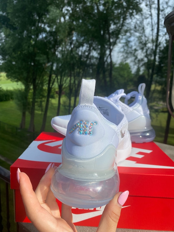 Nike Air Max 270 para mujer Zapatillas blancas y blancas Blinged