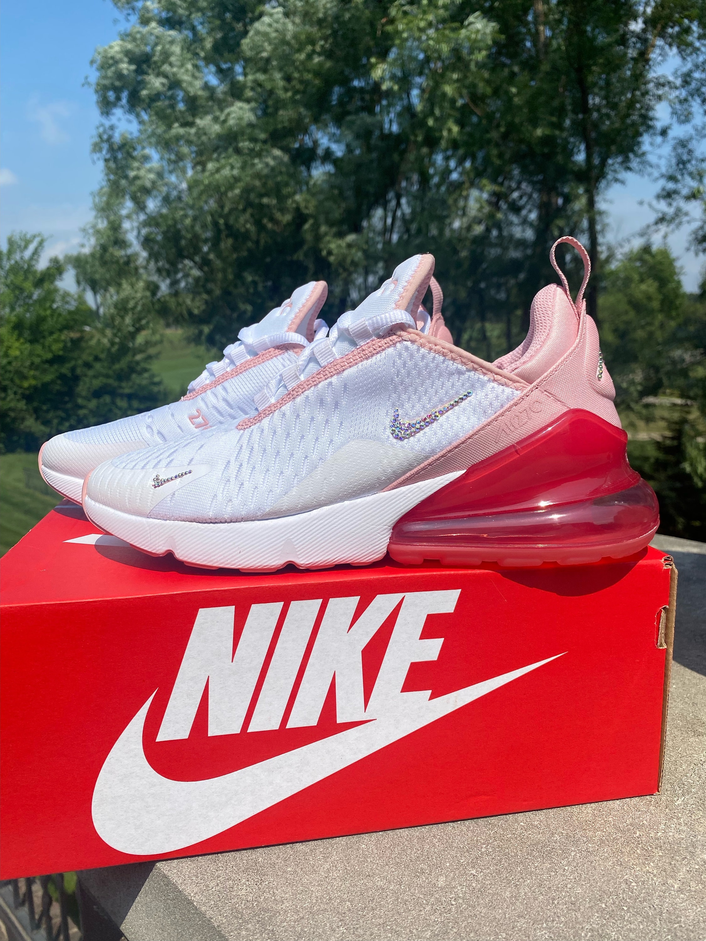 Peuter Krijger Maakte zich klaar Women's Nike Air Max 270 White/glaze Pink Blinged Out With - Etsy