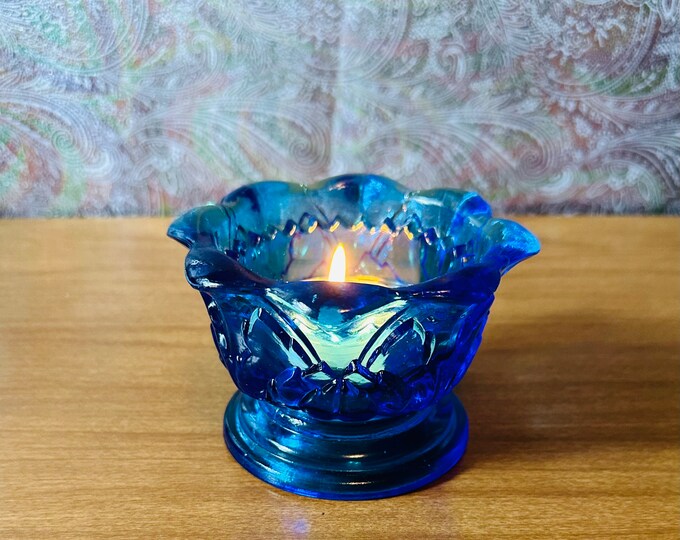 Vintage Cobalt Blue Glass Candle Holder Etsy