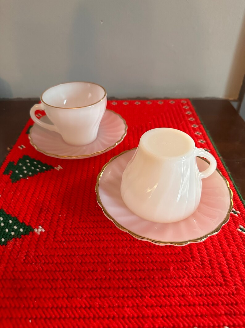 Vintage Anchor Hocking Milk Glass With Gold Rim Set Etsy