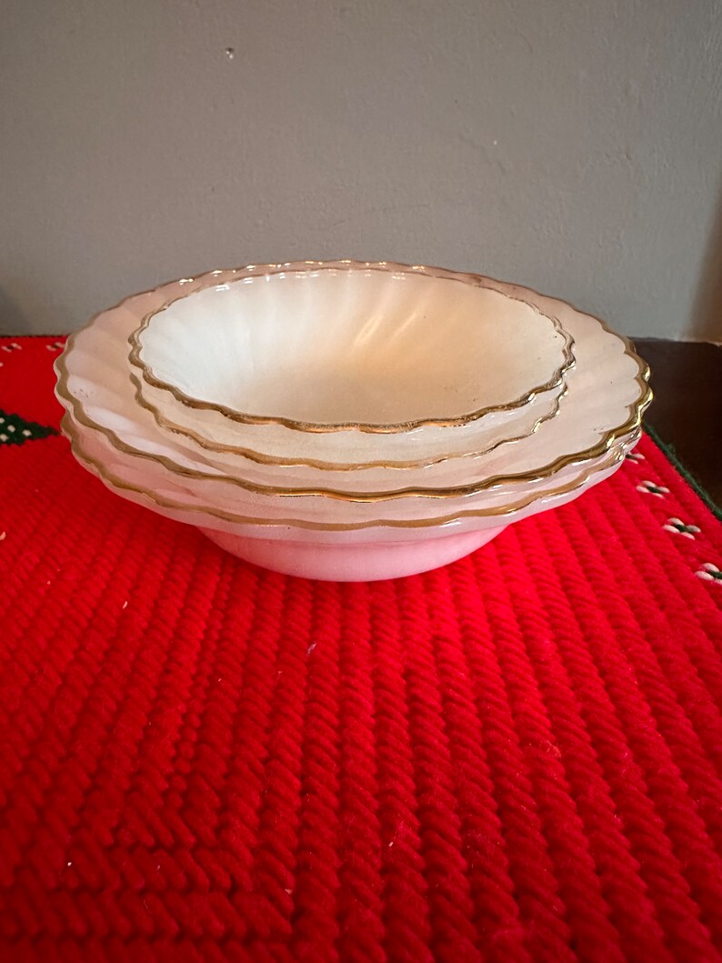 Vintage Anchor Hocking Milk Glass With Gold Rim Set Etsy