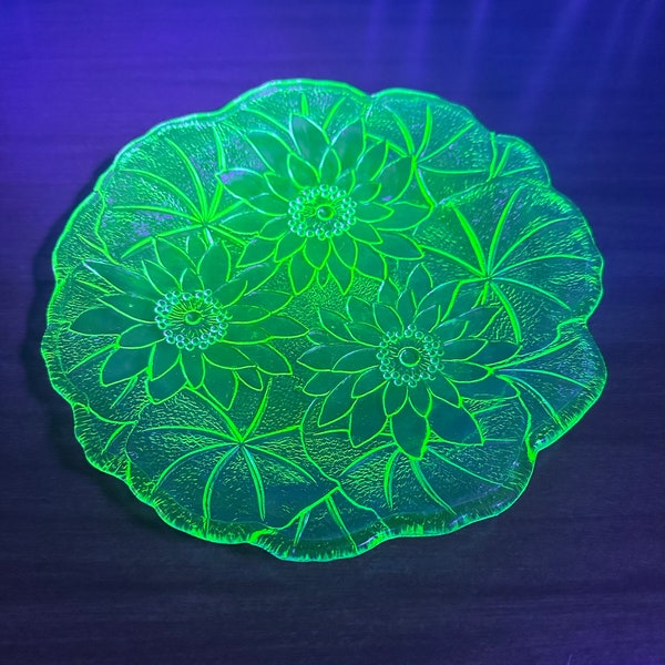 Vintage Sunflower embossed uranium glass plate