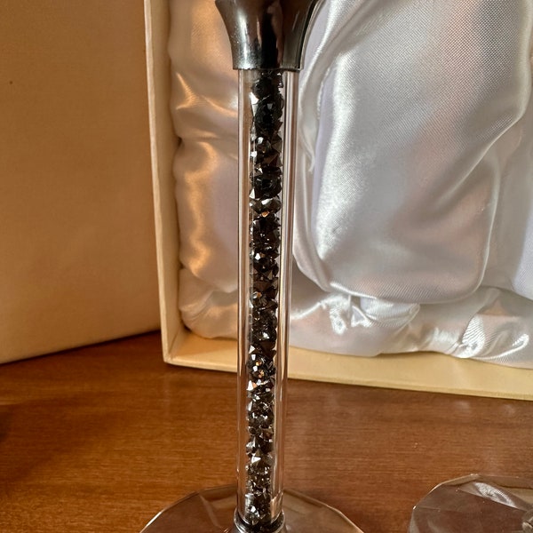 Oleg Cassini Crystal hematite toasting flutes 6 ounces set of two