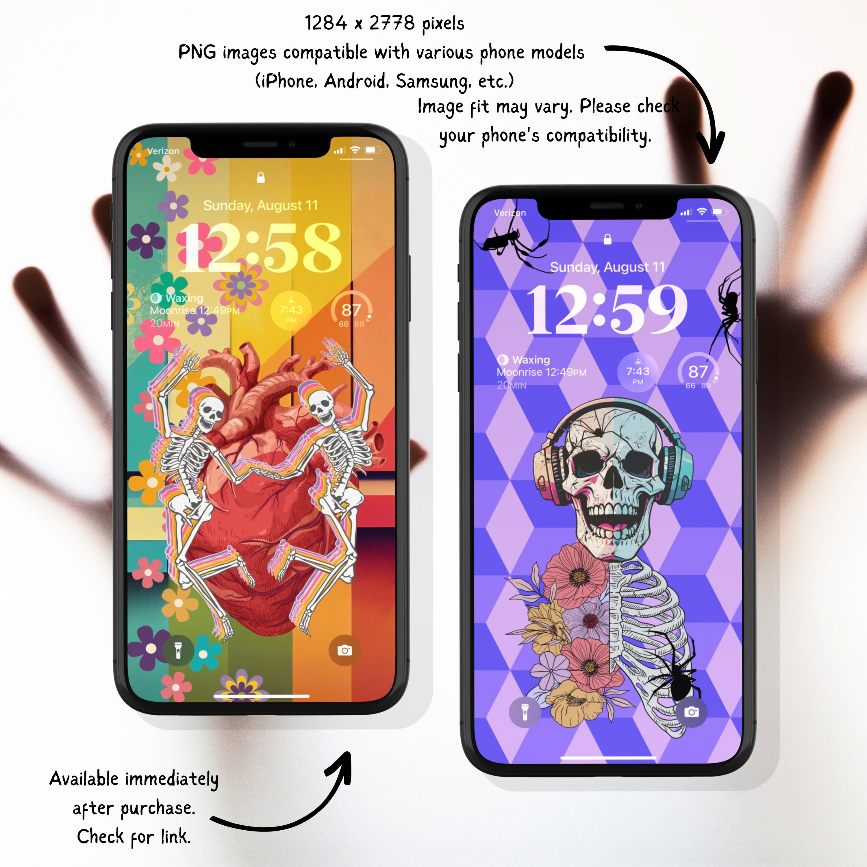 Retro Halloween Vibes iPhone Wallpaper: Groovy Skeletons Fall Phone ...