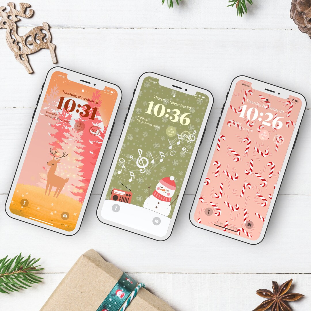 Merry & Bright Christmas iPhone Wallpaper: Three Tis the Season Holiday