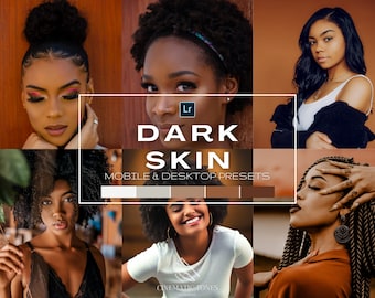 20 Lightroom presets for dark skin for mobile and desktop, dark skin presets, brown skin presets, black skin filters, melanin photo filters