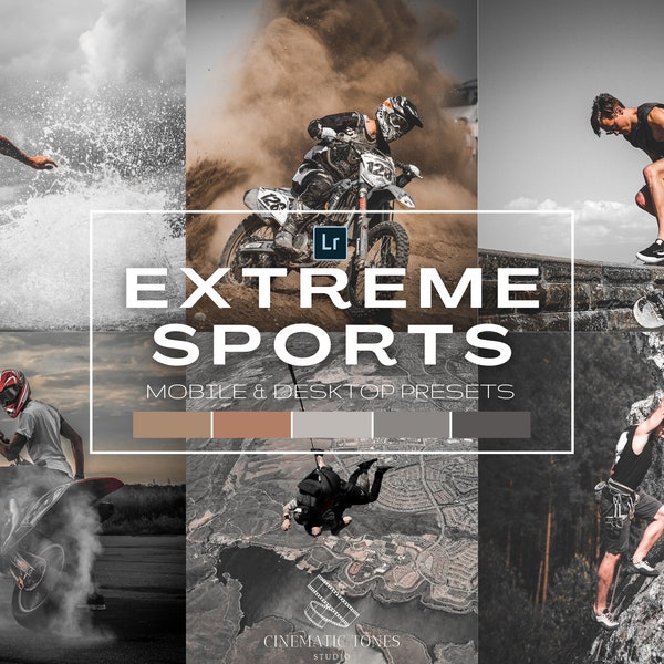 15 Extreme sports presets for Lightroom mobile & desktop, sports filters, athletes filters, bike motorbike skateboard surfing hiking presets