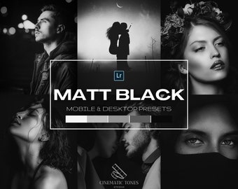 20 Black and white presets for Lightroom mobile and desktop, monochrome presets, b&w filters, contrast matte black preset, bw preset