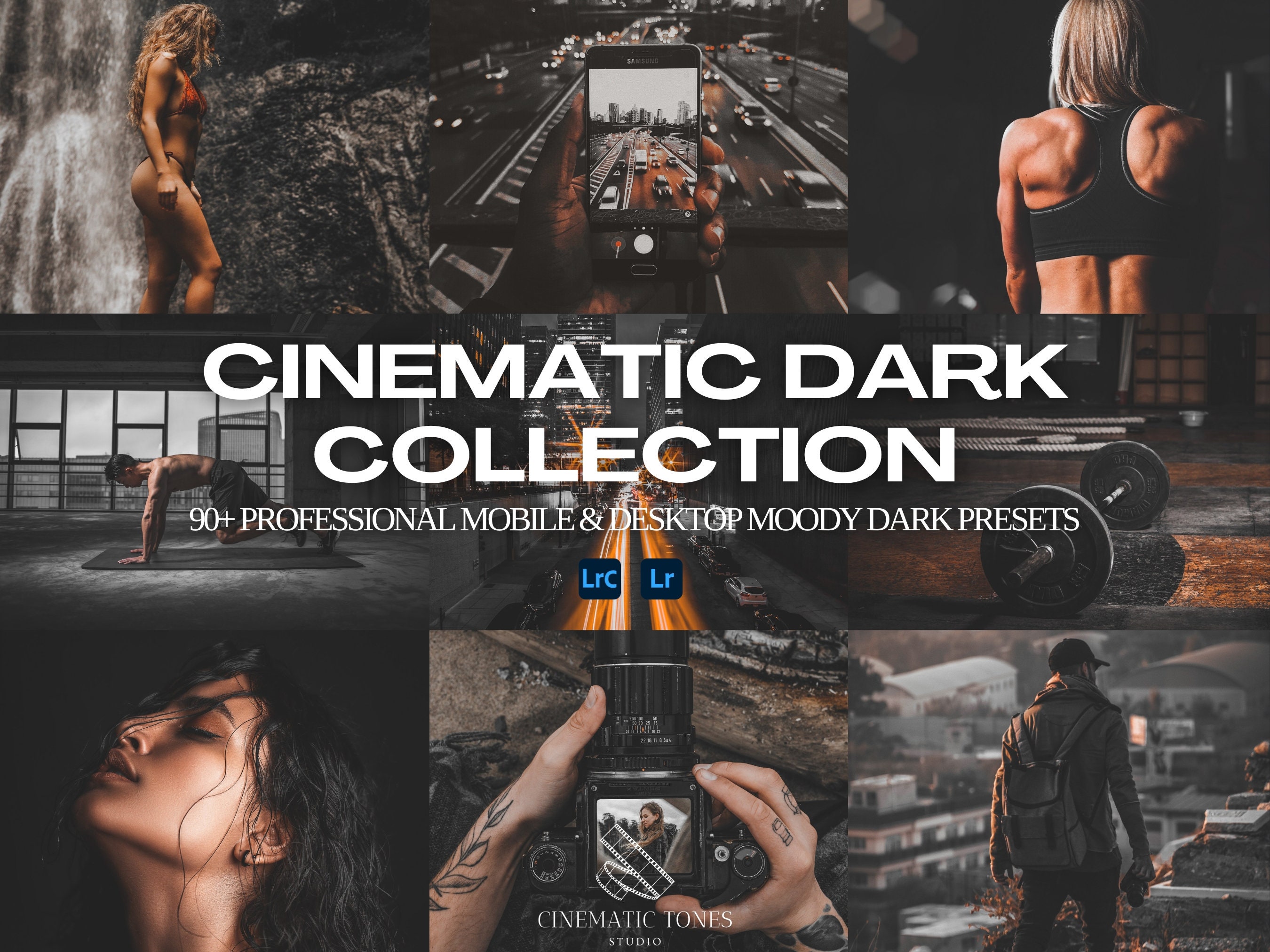Pacote de 90 presets escuros e sombrios do Lightroom para dispositivos móveis e desktop, pacote de presets pretos, pacote de presets, filtros de retrato, presets escuros, presets sombrios