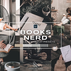 15 Book presets for Lightroom mobile & desktop, book lover gift, bookstagram preset, minimal aesthetic filter, bookish filter, moody presets