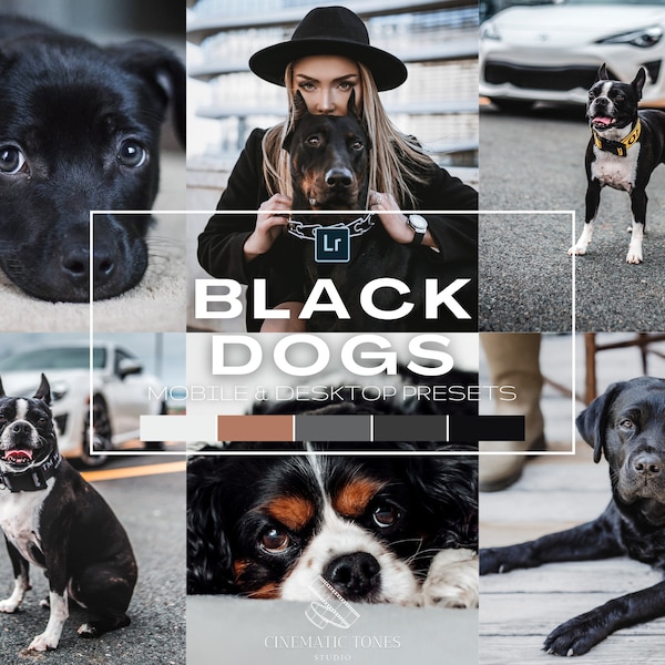 15 Black dogs Lightroom presets mobile & desktop, dog presets,  dog filter, pets presets, animal lover photo filters, moody dogs presets