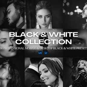 100+  Black and white presets bundle for Lightroom mobile and desktop, b&w grainy film presets, monochrome presets, bw portrait filters