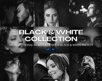 100+  Black and white presets bundle for Lightroom mobile and desktop, b&w grainy film presets, monochrome presets, bw portrait filters