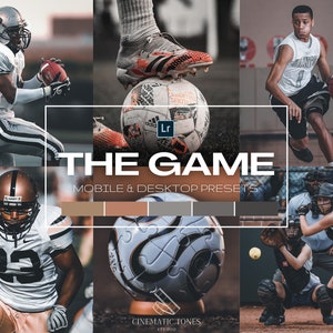 15 Sports presets for Lightroom mobile and desktop, sport filters, athletes presets, football soccer handball tennis baseball photo presets