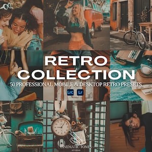 50+ Retro presets bundle for Lightroom mobile & desktop, retro filters, grainy vintage filters, vintage film presets, 70s 80s 90 presets