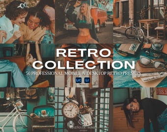 50+ Retro presets bundle for Lightroom mobile & desktop, retro filters, grainy vintage filters, vintage film presets, 70s 80s 90 presets