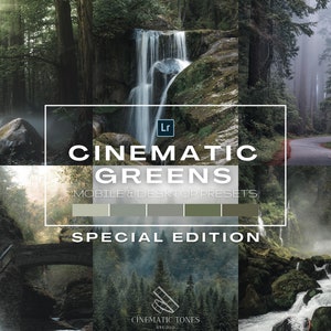 15 Cinematic Greens presets for Lightroom mobile and desktop, green preset, nature presets, landscape filters, forest preset, photo filter