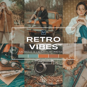 15 Vintage and retro Lightroom presets for mobile & desktop, retro aesthetic instagram filters, moody grainy old film, 60s 70s 80s 90s shots