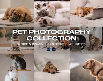 60+ pets presets bundle for Lightroom mobile & desktop, dog presets, cat presets, pets filters, pet lover photo filters, animals presets