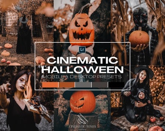 Cinematic Halloween presets, pumpkin presets, spooky presets, halloween filters, horror presets, holiday presets, dark presets