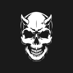 Cool Skull with Devil&#39;s Horn Diecut Waterproof Sticker, Car Window Decal, Bumper Sticker, Tumbler, Tablet, Laptop(1pcs)