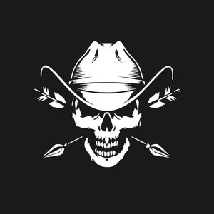 Cool Skull with a Cowboy Hat and Cross Arrow Diecut Waterproof Sticker, Car Window Decal, Bumper Sticker, Tumbler, Tablet, Laptop(1pcs)
