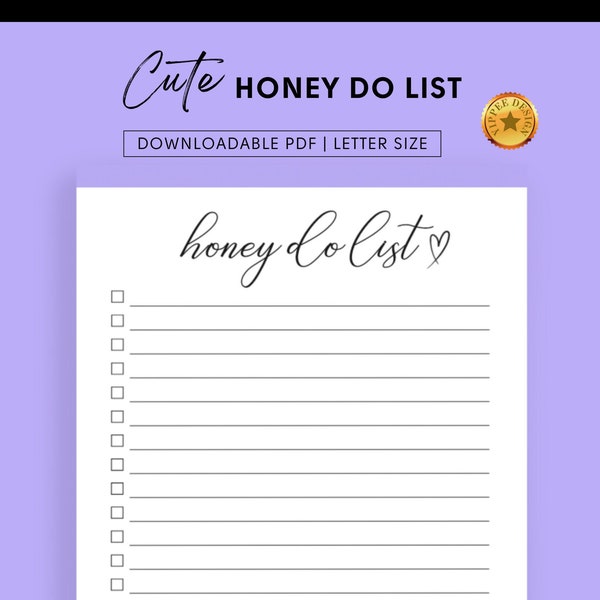 Honey Do List, Productive Spouse, Organization, Printable PDF, Instant Download, 8.5x11 inches, Blank To Do List, To Do List, Checklist