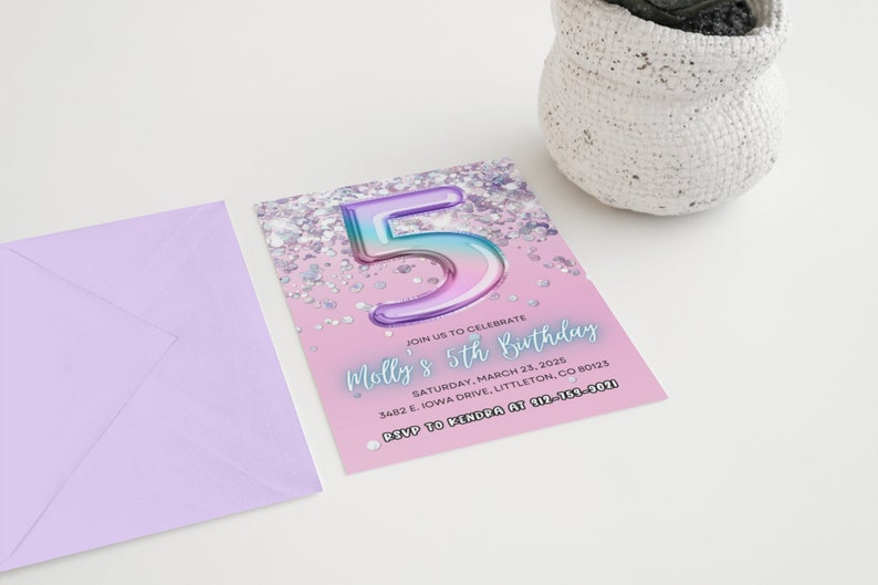 Editable 10th Birthday Invitation Template, Girls Glitter Foil Tenth ...