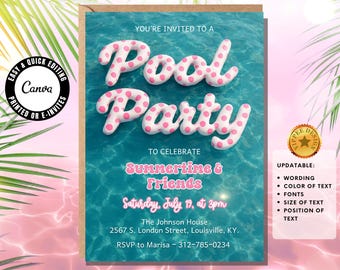 Stippen zwembadfeest uitnodiging zwembadfeest verjaardagsuitnodiging buis zwembadfeestuitnodiging verjaardagsfeestje zomer 3D opblaasbaar bewerkbaar in canvas