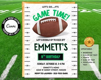 Game Time voetbal verjaardag uitnodigen jongens sport uitnodiging jongens verjaardag digitale Instant Download sjabloon verjaardag Evite bewerkbaar in canvas