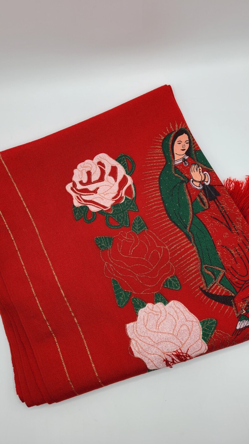 Rebozo Tradicional Mexicano con Imagen de la Virgencita Cafe IMP-79281