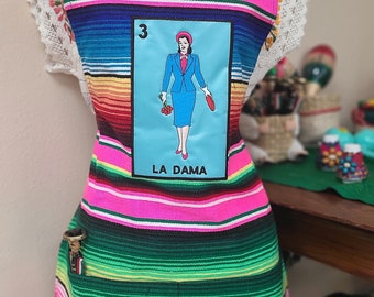 Delantal Sarape: Mandil Tradicional Mexicano con Tema de Lotería