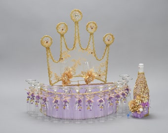 Quinceanera Toasting Set Crown Theme Quince Set Sweet Sixteen Crown theme Sweet Sixteen Champagne Glasses for Quinceanera