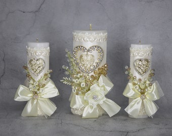 Handcrafted Unity Candle Set: Wedding Ceremony Candles, Set of 3