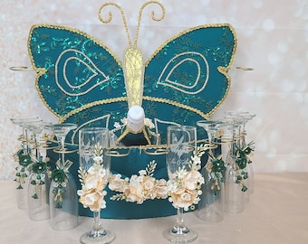 Quinceanera Toasting Set Butterfly Theme Quince Set Sweet Sixteen Butterfly theme Sweet Sixteen