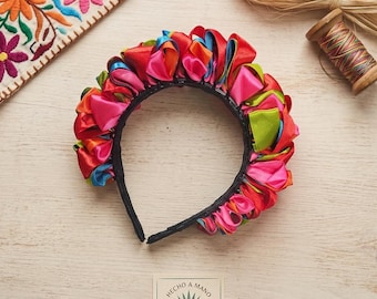 Diadema de Listón Multicolor Estilo Mexicano Diadema Trenzada Artesanal Fiestas Patrias, Folclóricos Accesorio para el Cabello Hecho a Mano