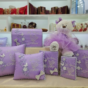 Custom Quinceanera Accessories Set: Pillows, Guest Book, Photo Album