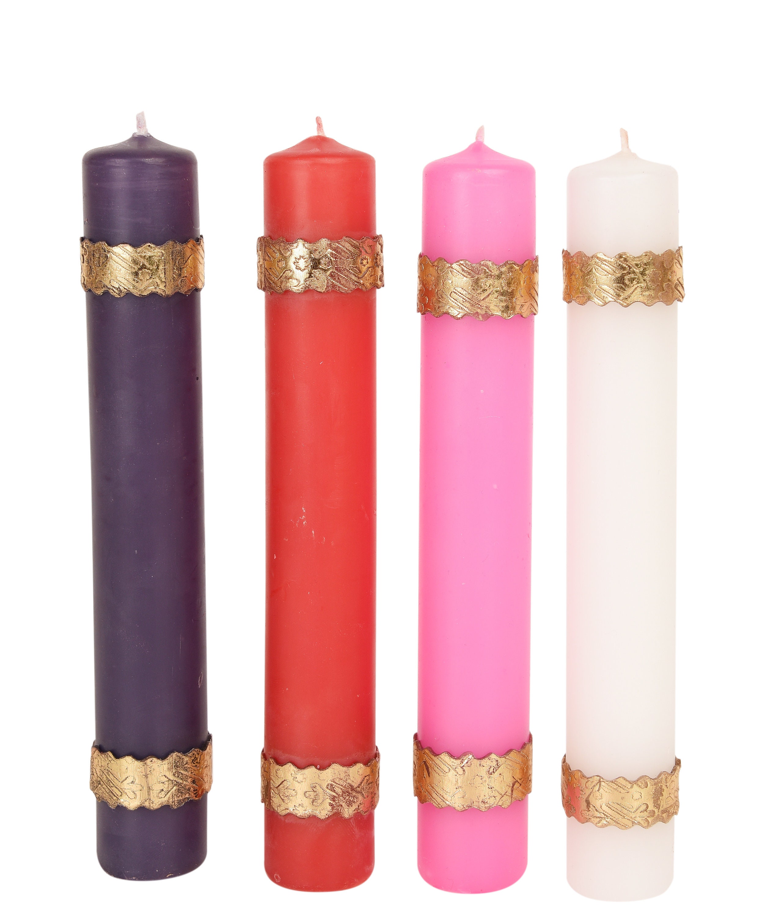 Klocke Kerzen, Velas de Adviento con patrón dorado, 2 unidades, acabado  rústico, velas de cirio, corona de Navidad y corona de Adviento (melocotón,  altura: 11 cm, diámetro: 6 cm, 2 unidades) 