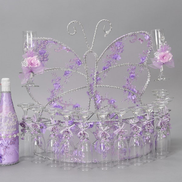 Quinceanera Toasting Set Butterfly Theme Quince Set Sweet Sixteen Butterfly theme Sweet Sixteen