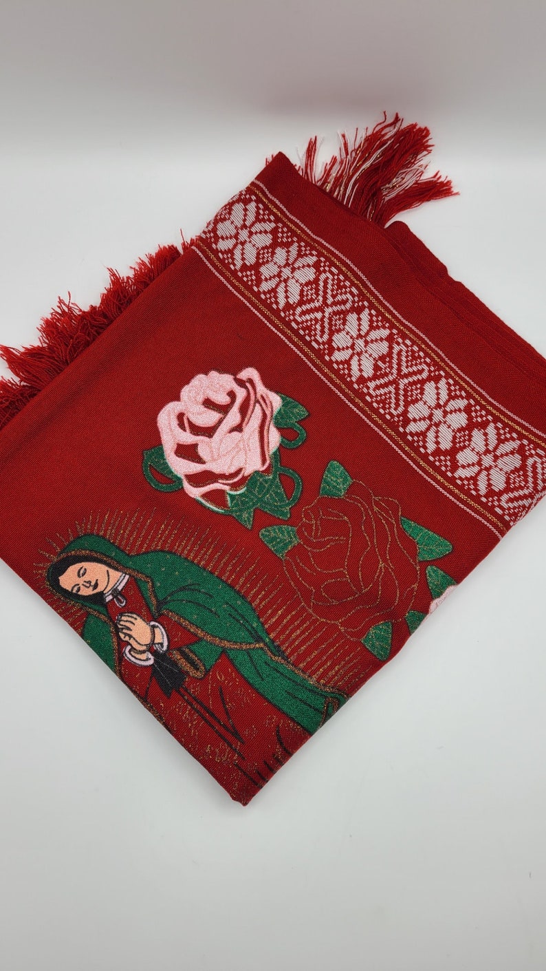 Rebozo Tradicional Mexicano con Imagen de la Virgencita Cafe IMP-79281 main image 1